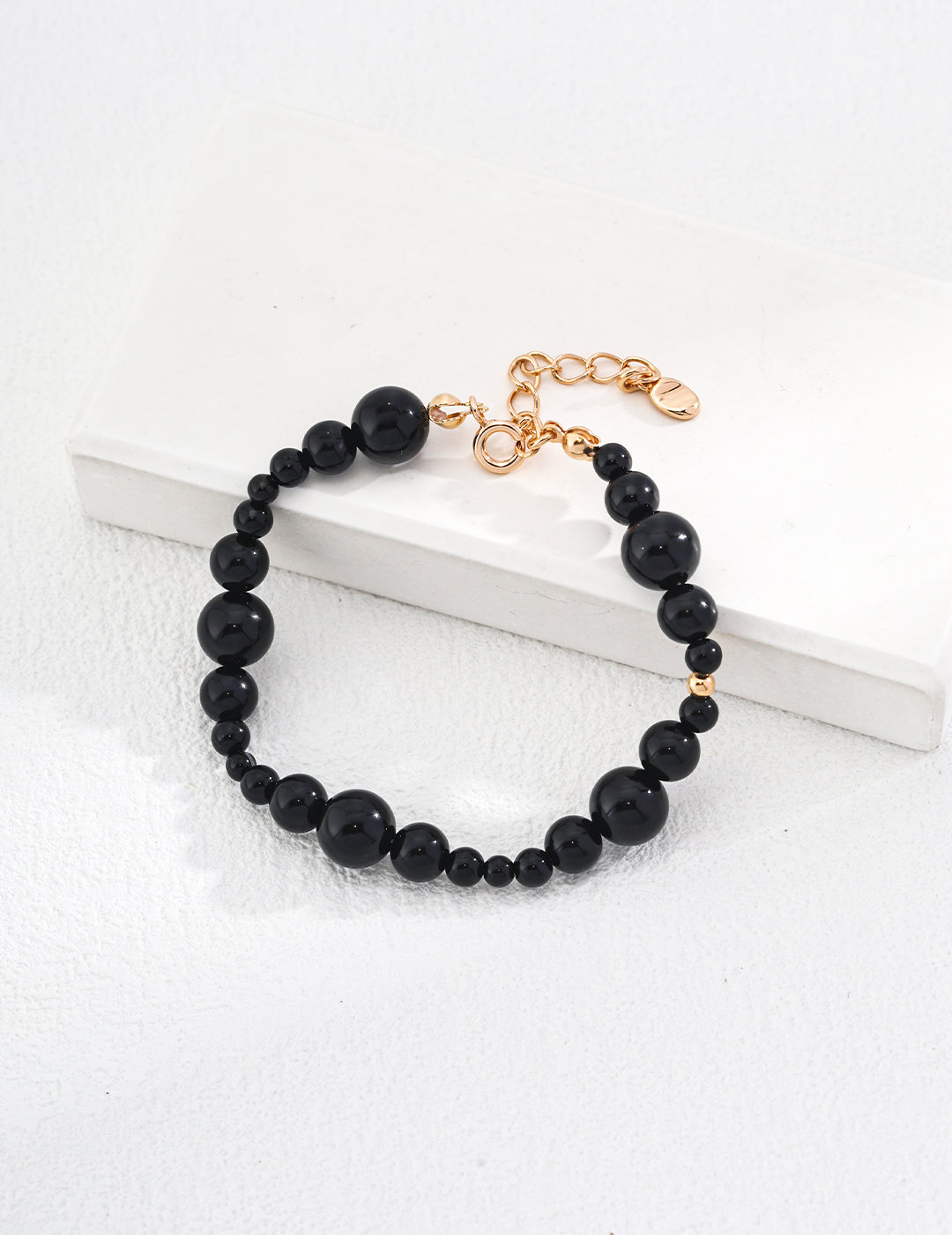 Rare Heart Calm Black Agate Silver Bracelet