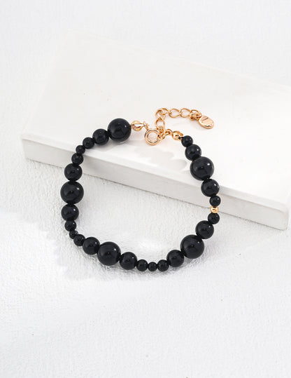 Rare Heart Calm Black Agate Silver Bracelet