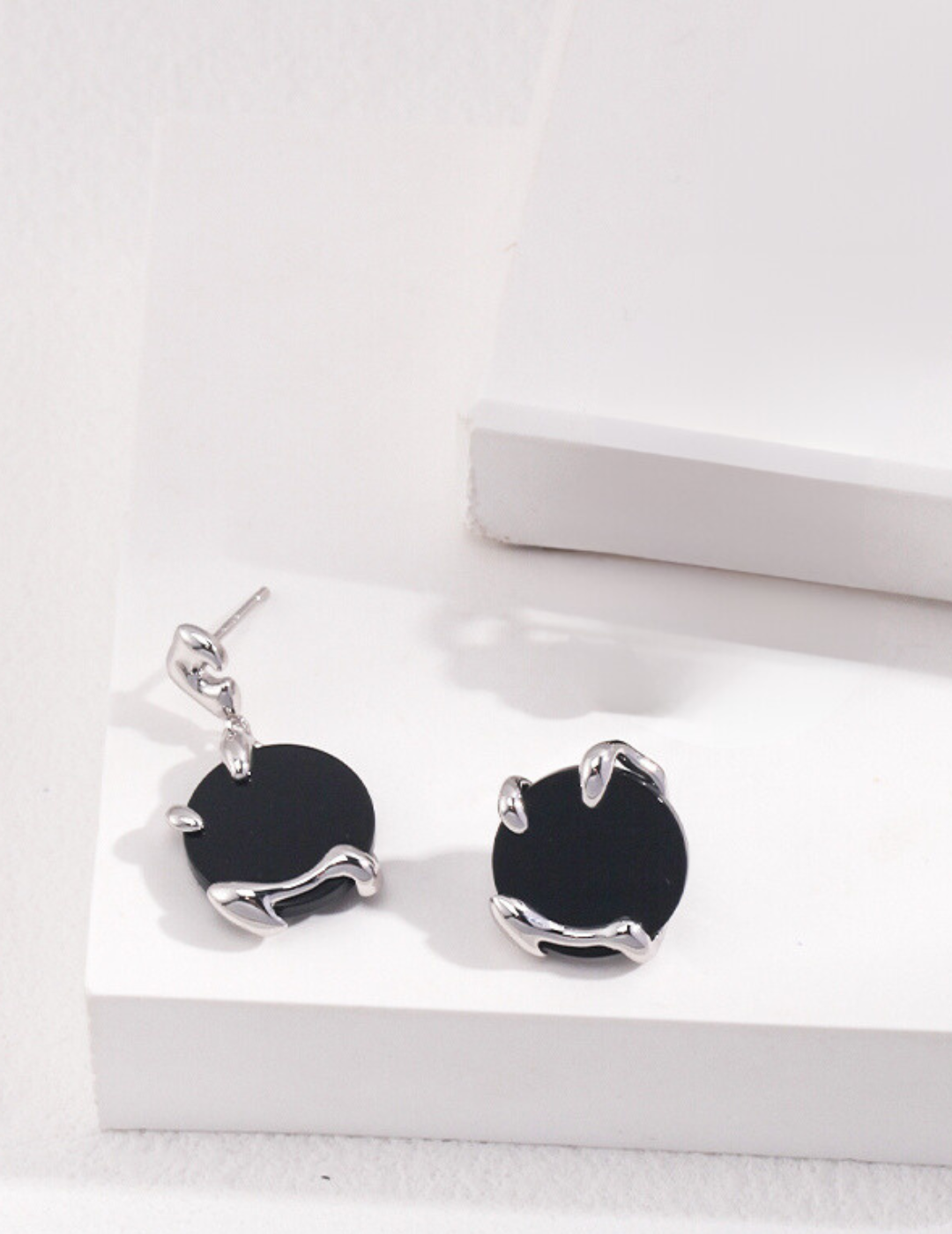 Silver Black Agate Earrings