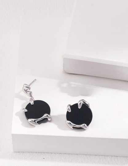 Silver Black Agate Earrings