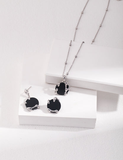 Silver Black Agate Earrings