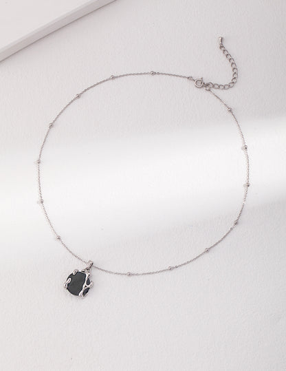 Silver Black Agate Necklace