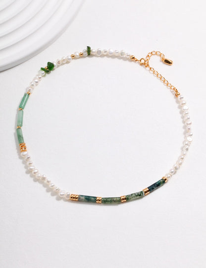 Fresh Green Agate and Pearl Necklace