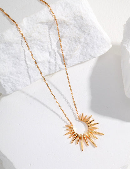 Astral Light: Chic Sunburst Pendant Necklace in Sterling Silver