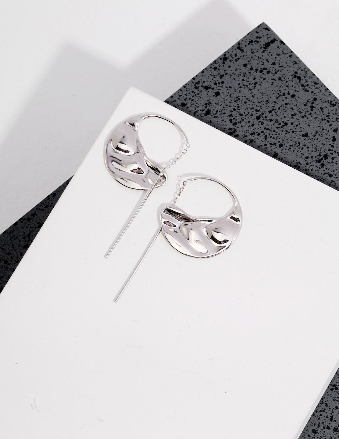 Dynamic Irregular Semicircular Sterling Silver Earrings