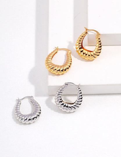 Stylish Textured Spiral Silver Hoop Earrings