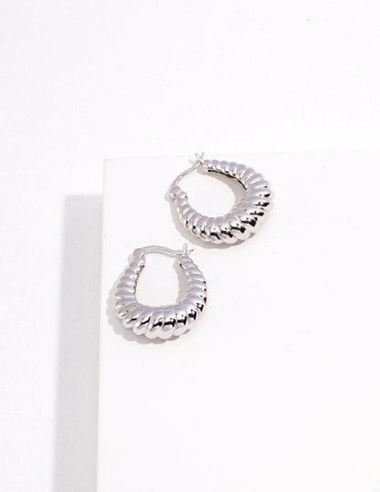 Stylish Textured Spiral Silver Hoop Earrings