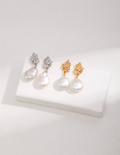 Opulent Baroque Pearl Sterling Silver Drop Earrings