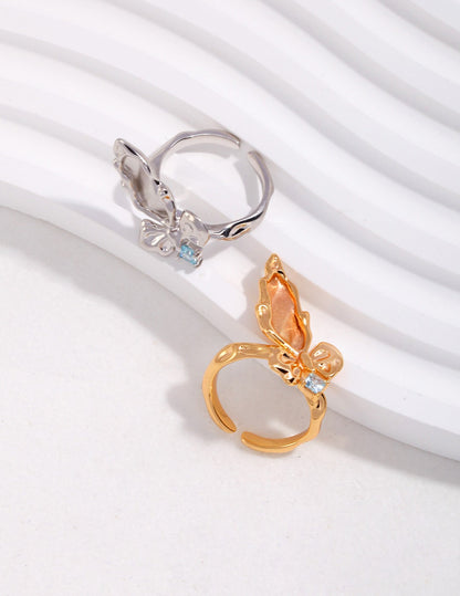 Zircon Butterfly Lava Texture Silver Ring