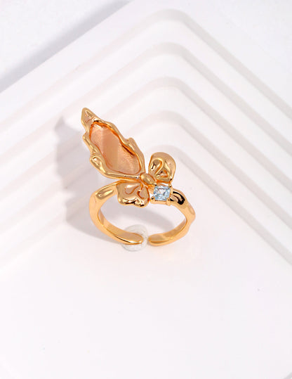 Zircon Butterfly Lava Texture Silver Ring