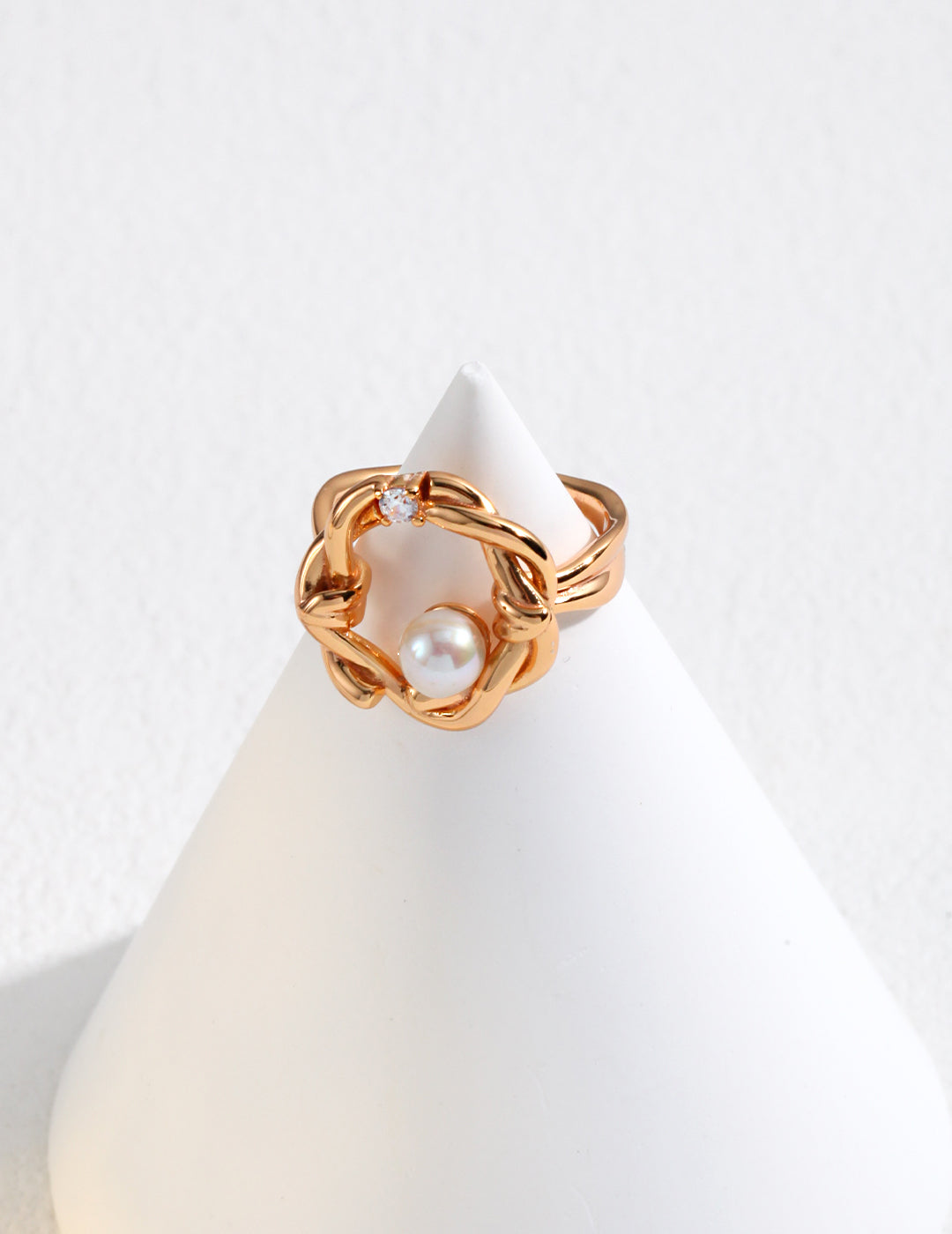 Ethereal Pearl and Zircon Flower Vine Silver Ring