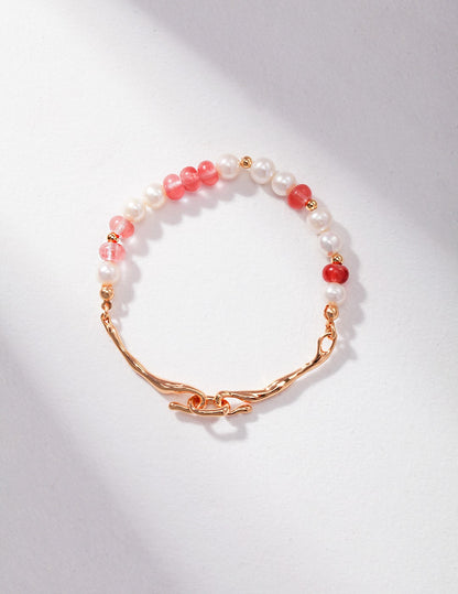 Sweetheart's Pearl and Pink Crystal Silver Bracelet