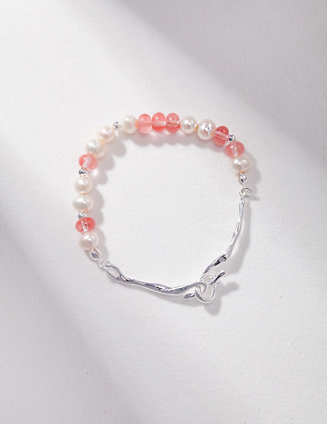 Sweetheart's Pearl and Pink Crystal Silver Bracelet