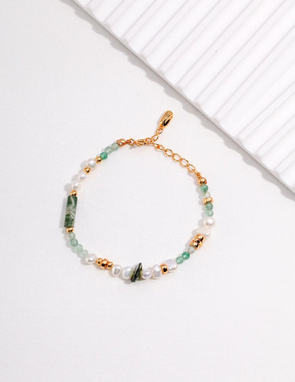 Fresh Green Agate and Pearl Bracelet