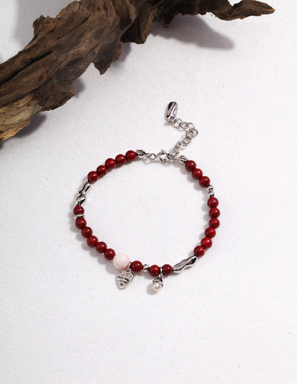 Vintage Silver Cinnabar Charm Bracelet