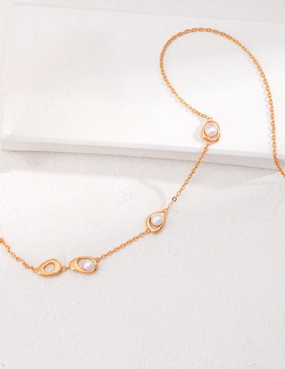 Golden Drops: Elegant Natural Pearl and Sterling Silver Necklace