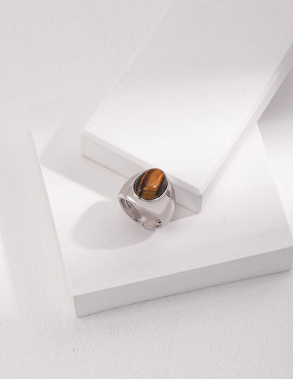 Tiger Eye Adorned Sterling Silver Wide Face Ring