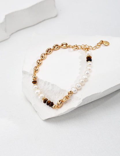 Golden Glow Pearl and Tiger Eye Bracelet