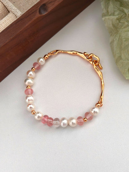 Sweetheart's Pearl and Pink Crystal Silver Bracelet